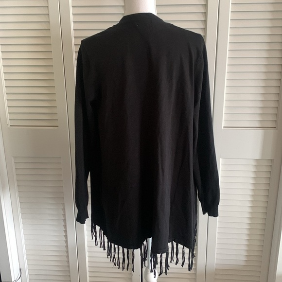 Joseph A. Open Front Black Fringe Hem Cardigan Sweater Hi Lo Style Size Large - Picture 3 of 10